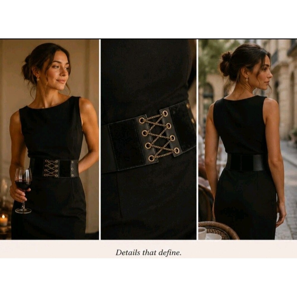 Wide Lace-Up Corset Belt - Black